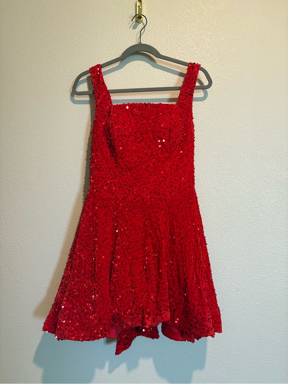 Red Sequin Midi Dress with Square Neck